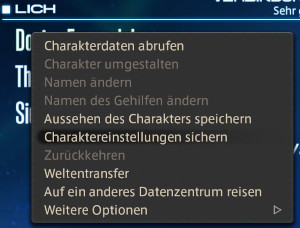 Bild des Menüpunkt der Charaktereinstellung sichern
